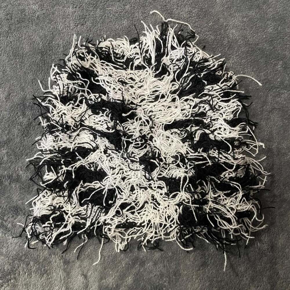 Shein Black and White Fuzzy Shaggy Beanie - Picture 1 of 2